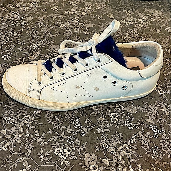 Golden Goose Deluxe Brand Superstar White & Blue Mink Fur Low Top Sneakers - Picture 5 of 16